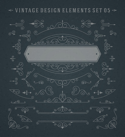 Vintage Vector Swirls Ornaments Decorations Design Elements on Chalkboard. Flourishes calligraphic combinations retro design for Invitations, Posters, Badges, and other design.のイラスト素材