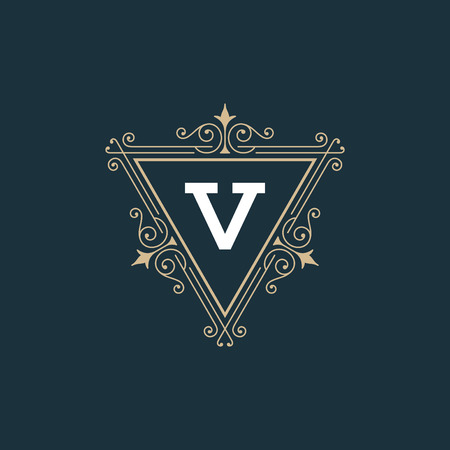 Flourishes calligraphic monogram emblem template. Luxury elegant frame ornament line design vector illustration. Good for Royal sign, Restaurant, Boutique, Cafe, Hotel, Heraldic, Jewelry, Fashionのイラスト素材