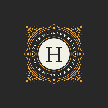 Flourishes calligraphic monogram emblem template. Luxury elegant frame ornament line design vector illustration. Good for Royal sign, Restaurant, Boutique, Cafe, Hotel, Heraldic, Jewelry, Fashion Flourishes calligraphic monogram emblem template. Luxury elegant frame ornament line design vector illustration. Good for Royal sign, Restaurant, Boutique, Cafe, Hotel, Heraldic, Jewelry, Fashion