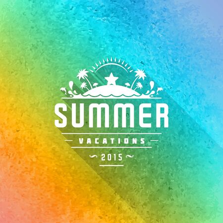 Summer holidays poster design. Beautiful colorful watercolor and typography message vector background.のイラスト素材
