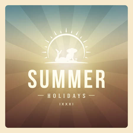 Summer holidays background. Beautiful blurred glowing bokeh light and typography message vector design.のイラスト素材