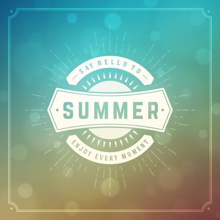 Summer holidays poster design. Beautiful blurred sunshine glowing bokeh light and typography message vector background.のイラスト素材