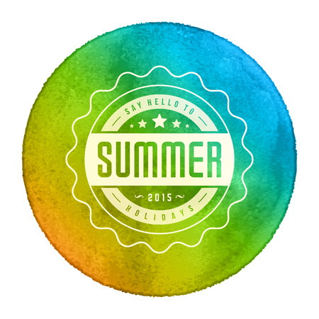 Summer holidays poster design. Beautiful colorful watercolor and typography message vector background.のイラスト素材
