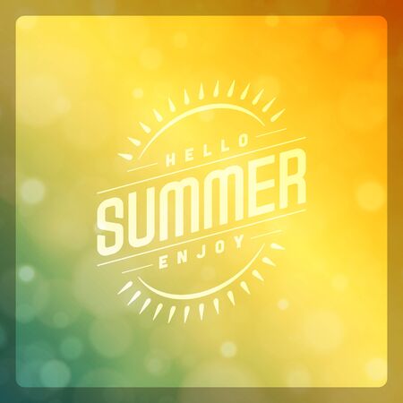 Summer holidays poster design. Beautiful blurred sunshine glowing bokeh light and typography message vector background.のイラスト素材