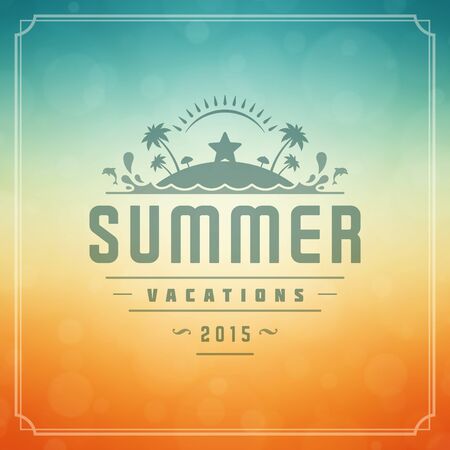 Summer holidays poster design. Beautiful blurred sunshine glowing bokeh light and typography message vector background.のイラスト素材