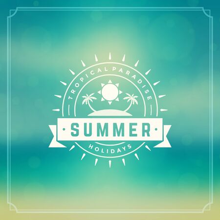 Summer holidays poster design. Beautiful blurred sunshine glowing bokeh light and typography message vector background.のイラスト素材