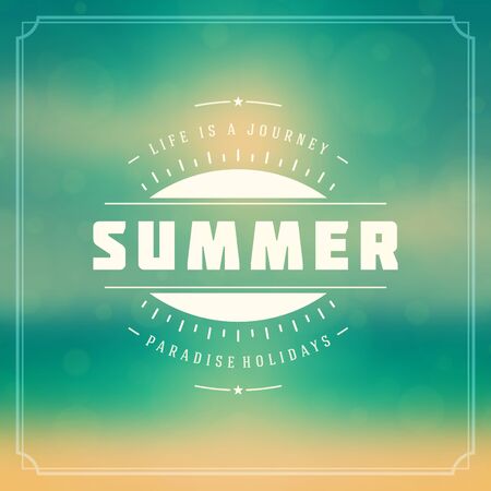 Summer holidays poster design. Beautiful blurred sunshine glowing bokeh light and typography message vector background.のイラスト素材