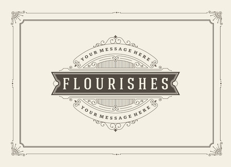 Vintage ornament greeting card vector template. Retro wedding invitations, advertising or other design and place for text. Flourishes frame.のイラスト素材