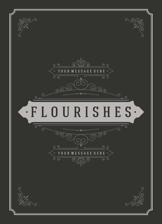 Vintage ornament greeting card vector template. Retro wedding invitations, advertising or other design and place for text. Flourishes frame chalkboard style.のイラスト素材