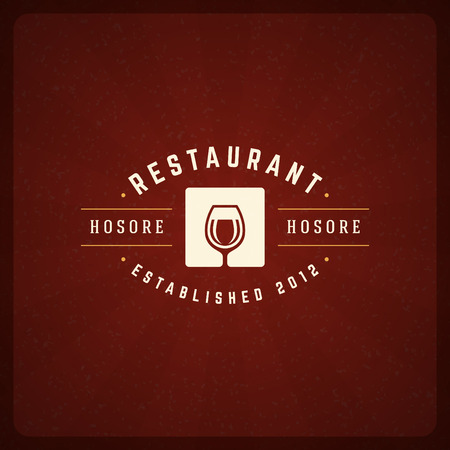Restaurant Shop Design Element in Vintage Style for Logotype, Label, Badge and other design. Wine glass and Grapes retro vector illustration.のイラスト素材
