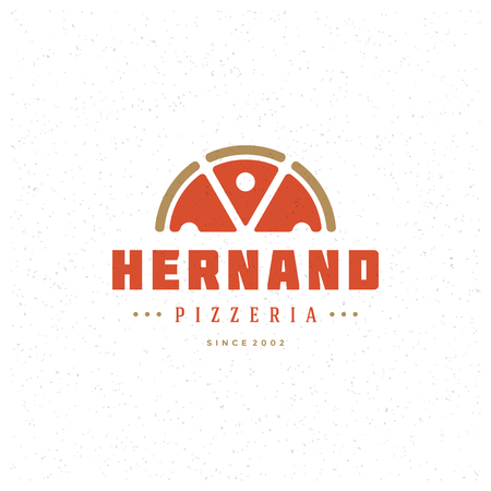Pizzeria Restaurant Shop Design Element in Vintage Style for Logotype, Label, Badge, T-shirts and other design. Pizza retro vector illustration.のイラスト素材