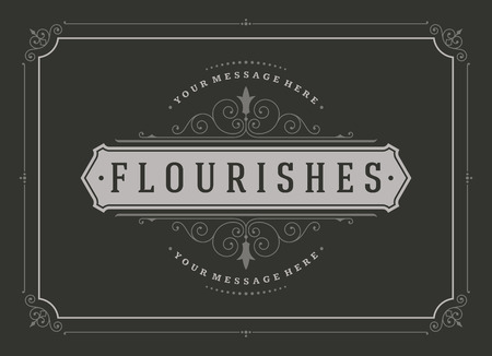 Vintage ornament greeting card vector template. Retro wedding invitations, advertising or other design and place for text. Flourishes frame chalkboard style.のイラスト素材