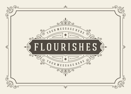 Vintage ornament greeting card vector template. Retro wedding invitations, advertising or other design and place for text. Flourishes frame.のイラスト素材