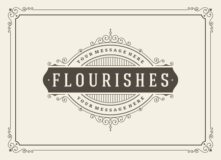 Vintage ornament greeting card vector template. Retro wedding invitations, advertising or other design and place for text. Flourishes frame.のイラスト素材