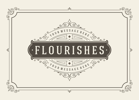 Vintage ornament greeting card vector template. Retro wedding invitations, advertising or other design and place for text. Flourishes frame.のイラスト素材