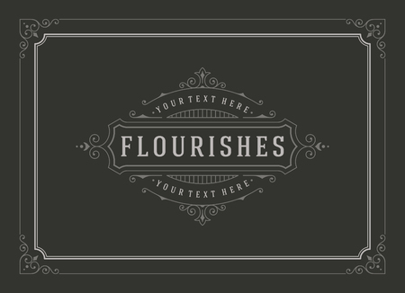Vintage ornament greeting card vector template. Retro wedding invitations, advertising or other design and place for text. Flourishes frame chalkboard style.のイラスト素材