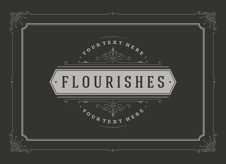 Vintage ornament greeting card vector template. Retro wedding invitations, advertising or other design and place for text. Flourishes frame chalkboard style.のイラスト素材