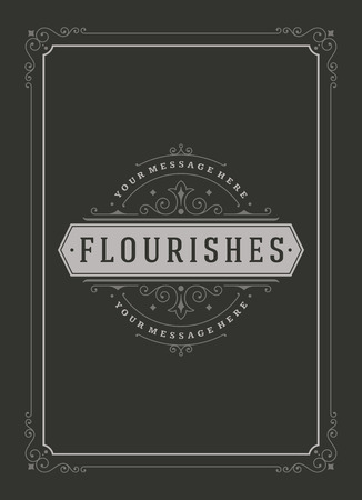 Vintage ornament greeting card vector template. Retro wedding invitations, advertising or other design and place for text. Flourishes frame chalkboard style.のイラスト素材