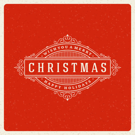 Christmas greeting card flourishes ornament decorations background. Vector illustration. Happy holidays message wish.のイラスト素材