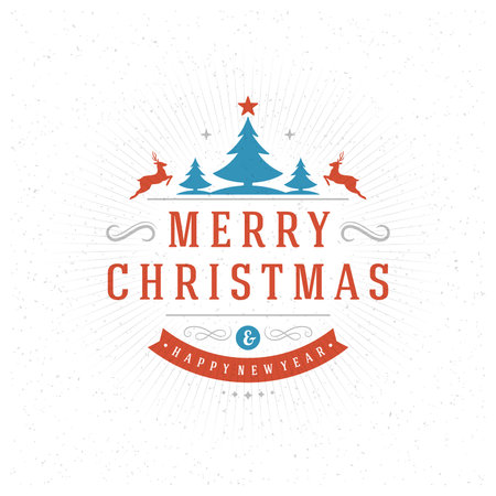 Merry Christmas Greeting Card Typography and Decorations Vector Background. Christmas Tree and Happy New Year Message on textured paper.のイラスト素材