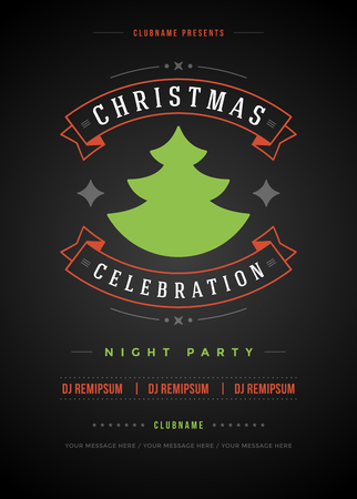 Christmas party invitation retro typography and ornament decoration. Christmas holidays flyer or poster design. Vector illustration.のイラスト素材