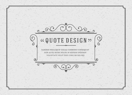 Vintage Ornament Quote Marks Box Frame Vector template design and place for text. Retro flourishes frame chalkboard style.のイラスト素材