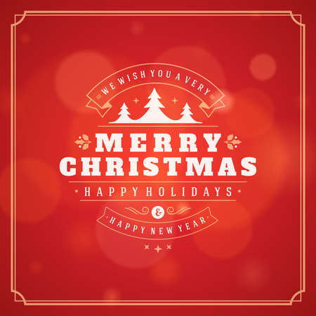 Christmas greeting card lights vector background. Merry Christmas holidays wish design and vintage ornament decoration. Happy new year message. Vector illustration.のイラスト素材