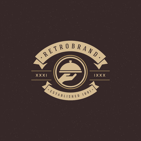 Restaurant Cloche Design Element in Vintage Style for Label, Badge and other design. Tray retro vector illustration.のイラスト素材