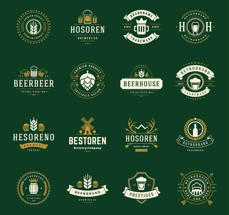 Set Beer Logos, Badges and Labels Vintage Style. Design elements retro vector illustration.のイラスト素材