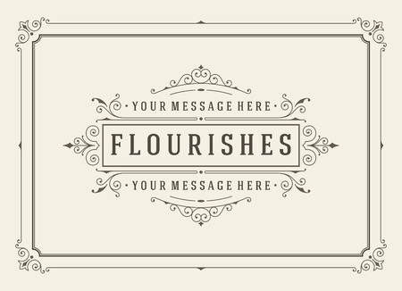 Vintage ornament greeting card vector template. Retro wedding invitations, advertising or other design and place for text. Flourishes frame.のイラスト素材