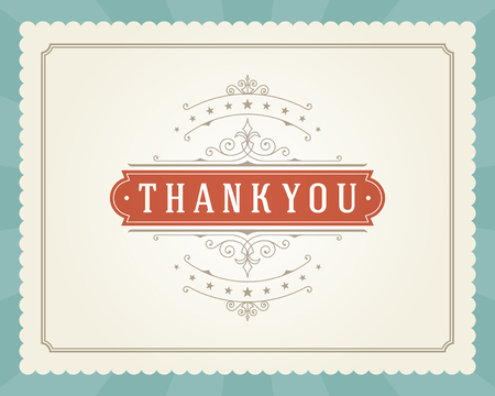 Thank You Typography Message Vintage Greeting Card design template. Flourishes calligraphic ornament Retro vector background.のイラスト素材