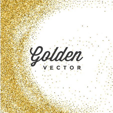 Gold Glitter Sparkles Bright Confetti white vector background. Good for Greeting Gold Cards, Luxury Invitation, Advertising, Voucher, Certificate, Banners, Quote Mark Text. Golden Texture, Shiny Gold.