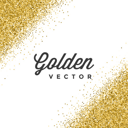 Ilustración de Gold Glitter Sparkles Bright Confetti white vector background. Good for Greeting Gold Cards, Luxury Invitation, Advertising, Voucher, Certificate, Banners, Quote Mark Text. Golden Texture, Shiny Gold. - Imagen libre de derechos