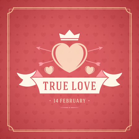 Happy Valentine's Day Greeting Card or Poster Vector illustration. Retro typography design and texture background. Happy Valentines Day background, Valentine Card, Love Heart.のイラスト素材