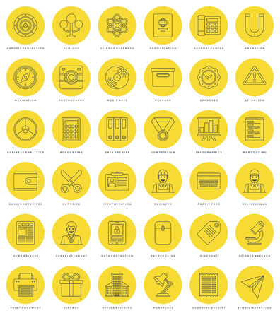 Flat line simple icons set. Thin linear stroke vector icons Essentials objects concept. For website graphics, Mobile Apps, Infographics design, Brochures, Banners, Headers. Outline pictogram pack.のイラスト素材