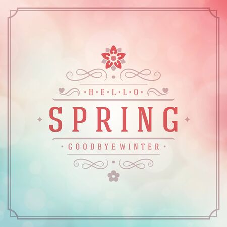 Spring Vector Typographic Poster or Greeting Card Design. Beautiful Blurred Lights with Bokeh and Flower. Spring Background, Spring Label, Spring Flowers, Spring Sale, Spring Advertising.のイラスト素材