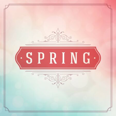 Spring Vector Typographic Poster or Greeting Card Design. Beautiful Blurred Lights with Bokeh and Flower. Spring Background, Spring Label, Spring Flowers, Spring Sale, Spring Advertising.のイラスト素材
