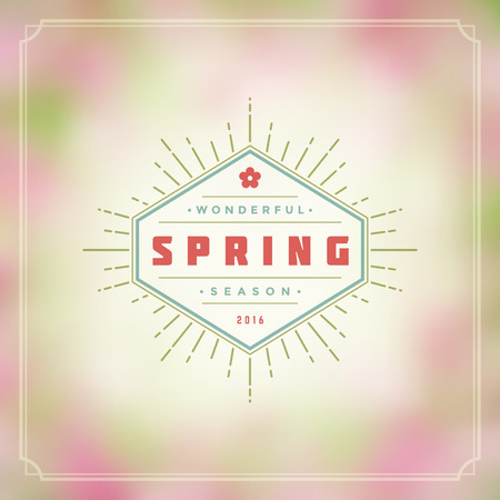 Spring Vector Typographic Poster or Greeting Card Design. Beautiful Blurred Lights with Bokeh and Flower. Spring Background, Spring Label, Spring Flowers, Spring Sale, Spring Advertising.のイラスト素材