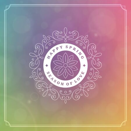 Spring Vector Typographic Poster or Greeting Card Design. Beautiful Blurred Lights with Bokeh and Flower. Spring Background, Spring Label, Spring Flowers, Spring Sale, Spring Advertising.のイラスト素材