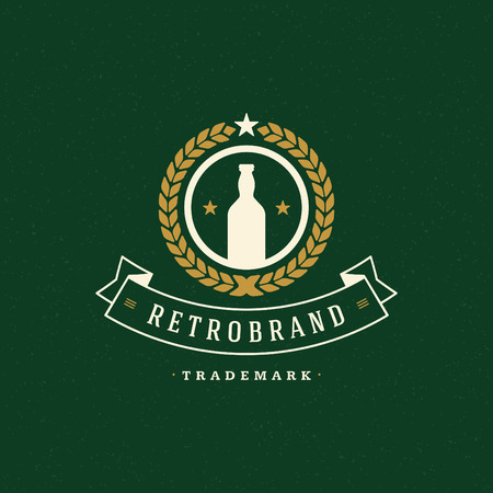 Beer Template. Vector Design Element Vintage Style for Label, Badge, Emblem. Brewery, Beer Label, Bar, Beer cup Icon, Wheat, Retro, Beer Symbolのイラスト素材