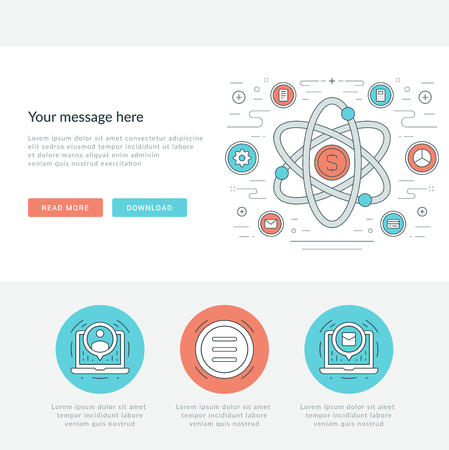 Flat line Business Research Concept Vector illustration. Modern thin linear stroke vector icons. For website graphics, Mobile Apps, Web Page Layout design. Vector Icons.のイラスト素材