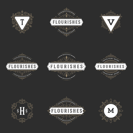 Royal Design Templates Set, Flourish Calligraphic Elegant Ornament lines.のイラスト素材