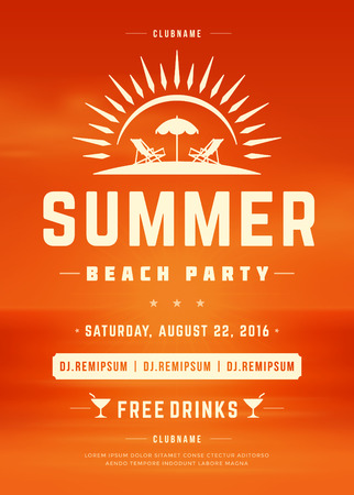 Summer Holydays Beach Party Typography Poster or Flyer Design. Night Club Event or Invitaion Vector Illustration Retro Style.のイラスト素材