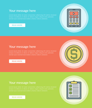 Flat line Business Concept Web Site Banners Set Vector illustration. Modern thin linear stroke vector icons. For Website Advertising  Graphics, Mobile Apps, Web Page Layout design. Vector Icons.のイラスト素材