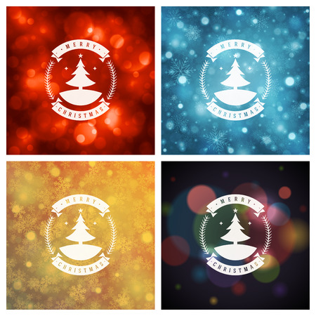 Christmas Typography Greeting Cards Design Set. Merry Christmas and Holidays wishes retro style vintage ornament decoration. Christmas lights and Snowflakes Backgrounds. Vector illustration EPS 10.のイラスト素材