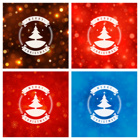 Christmas Typography Greeting Cards Design Set. Merry Christmas and Holidays wishes retro style vintage ornament decoration. Christmas lights and Snowflakes. Vector illustration EPS 10.のイラスト素材