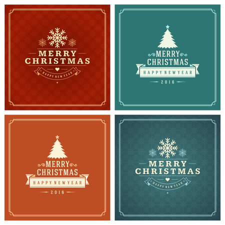 Christmas Typography Greeting Cards Design Set. Holidays wishes retro style vintage ornament decoration. Texture Snowflakes pattern background and Frame Vector illustration.のイラスト素材