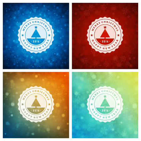 Christmas Typography Greeting Cards Design Set. Christmas lights and Snowflakes Backgrounds. Vector illustration.のイラスト素材