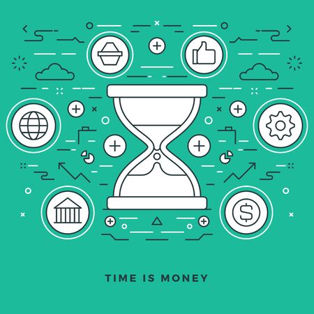 Flat line Time is Money Business. Vector illustration.のイラスト素材