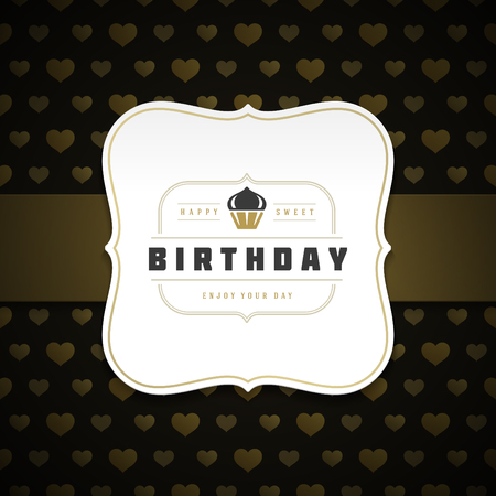 Happy Birthday typographic for greeting card design vector illustration. Vintage birthday badge or label with wish message on pattern background.のイラスト素材